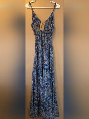 Rhea Costa Paisley Tiered Maxi Skirt with Teal & Pink Accents